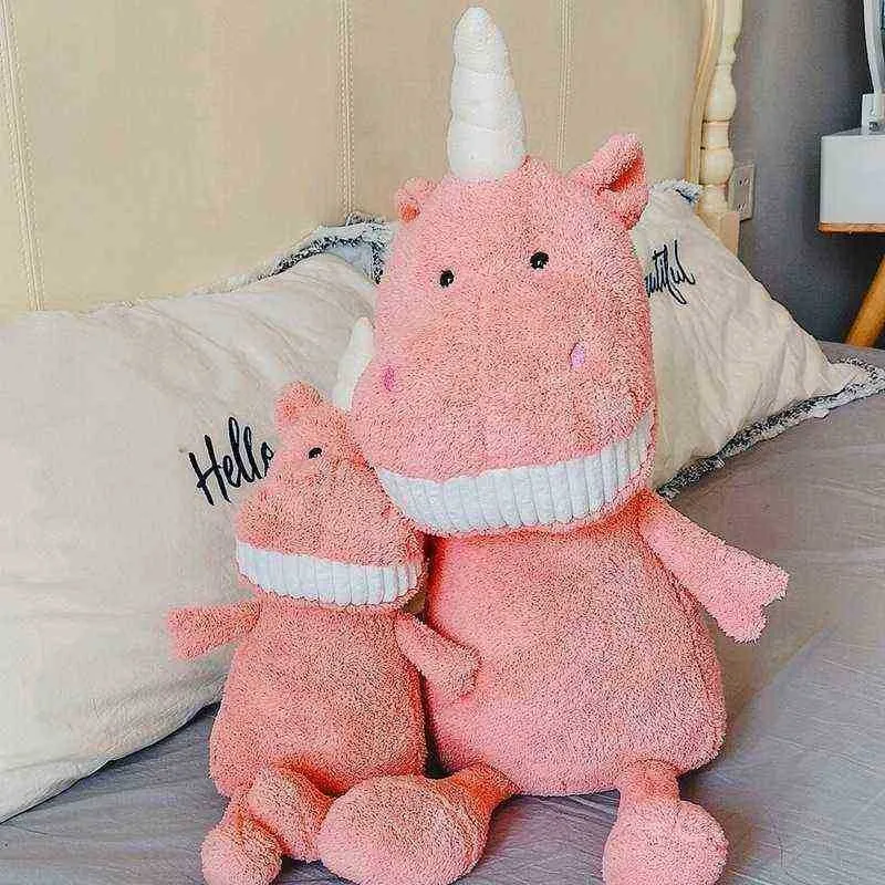 Ins Cute 4570Cm Pink Unicorn With Big Teeth Toy Hugs Unicorn Dolls Home Decor Kids Sussen Dolls Birthday Xmas Gift J220729