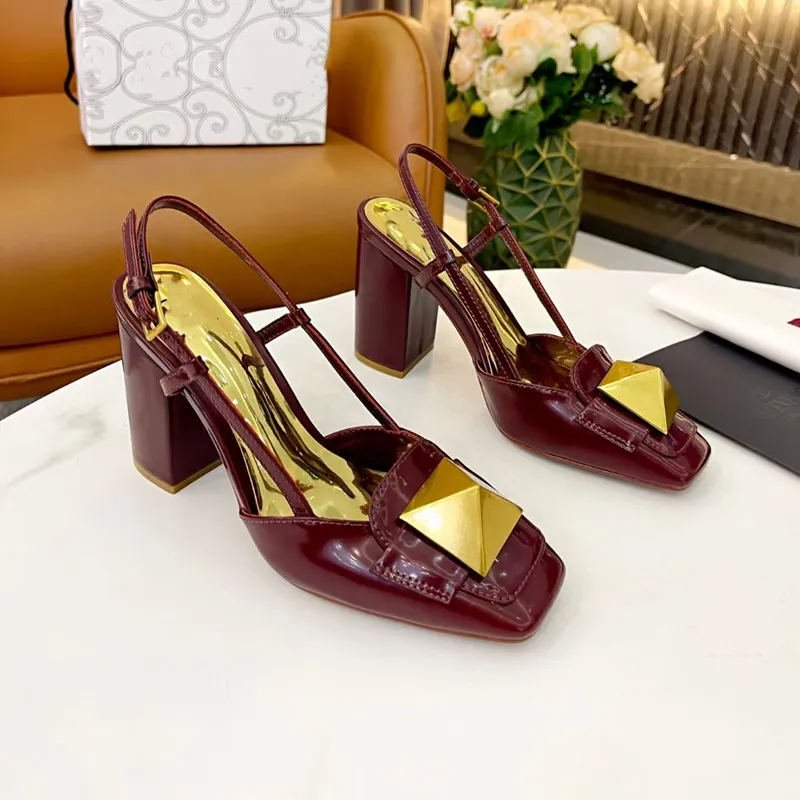 Fashion shoes and accessories rear empty drag leather anti-slip bottom nail brand designer dance works wedding women cool breathable heel height 9cm