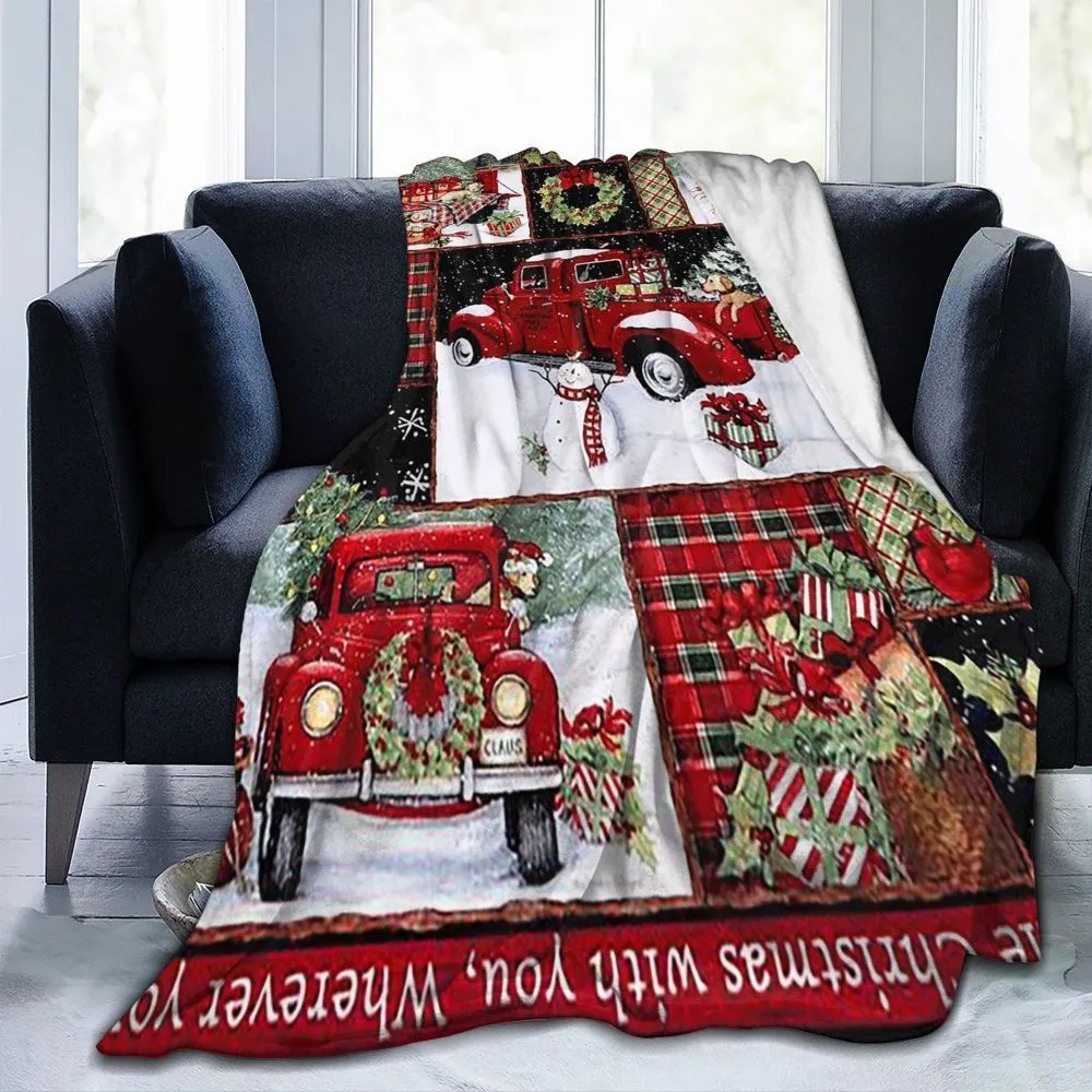 Одеяло скандинавской красный грузовик фланель рождественского года броска моды для дивана дивана кровати Королева короля короля близнеца 221123