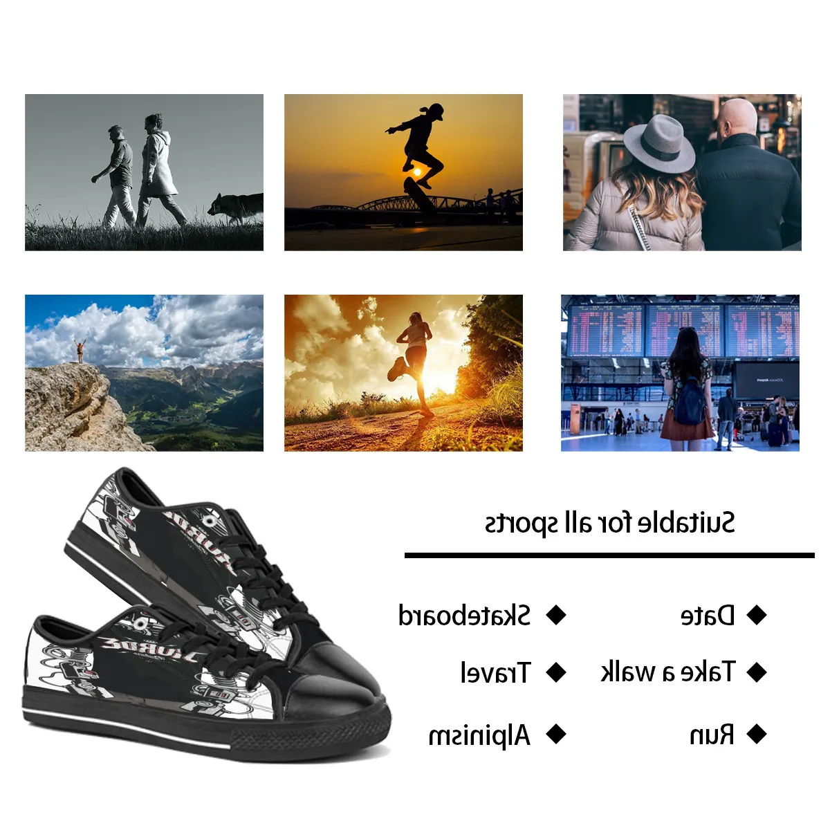 men women DIY custom shoes low top Canvas Skateboard sneakers triple black customization UV printing sports sneakers shizi 167-4
