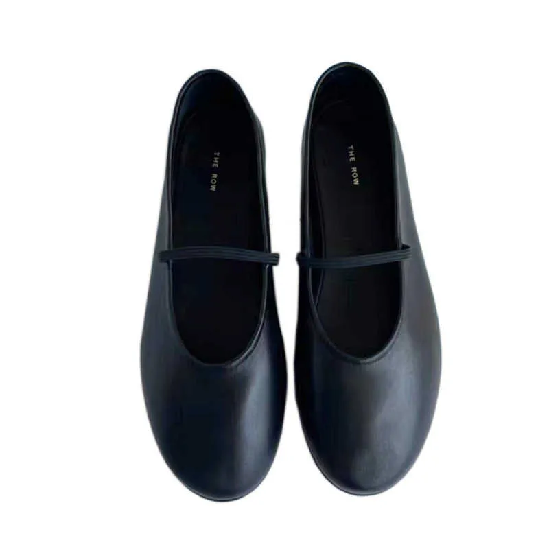 Designer the row Dress Shoes Soft sheepskin granny ballet shoes Round head flat bottom belt women's single No lining comfort