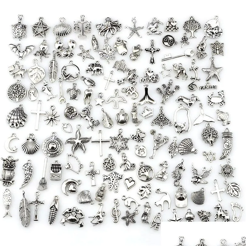 Charms Mix Charms 120Pcs Vintage Antique Sier Mini Life Ciondolo in lega Gioielli fai da te Creazione di risultati Drop Delivery Componenti Dhqi5