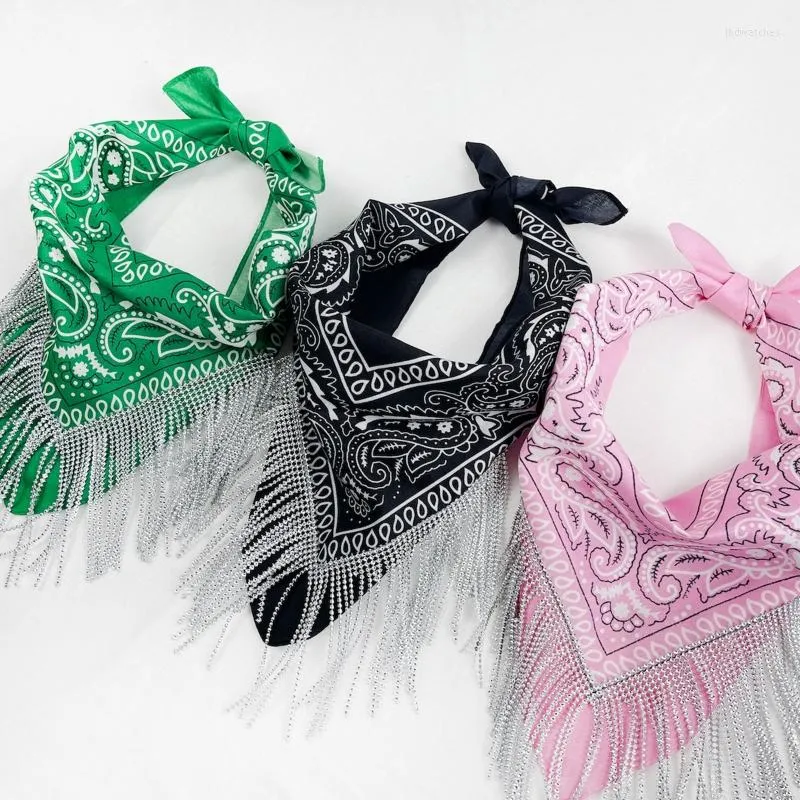 Scarves Exquisite Versatile Turban Rhinestone Disco Bandana With Silver Fringe Headscarf Embellished For Relatives X4YC