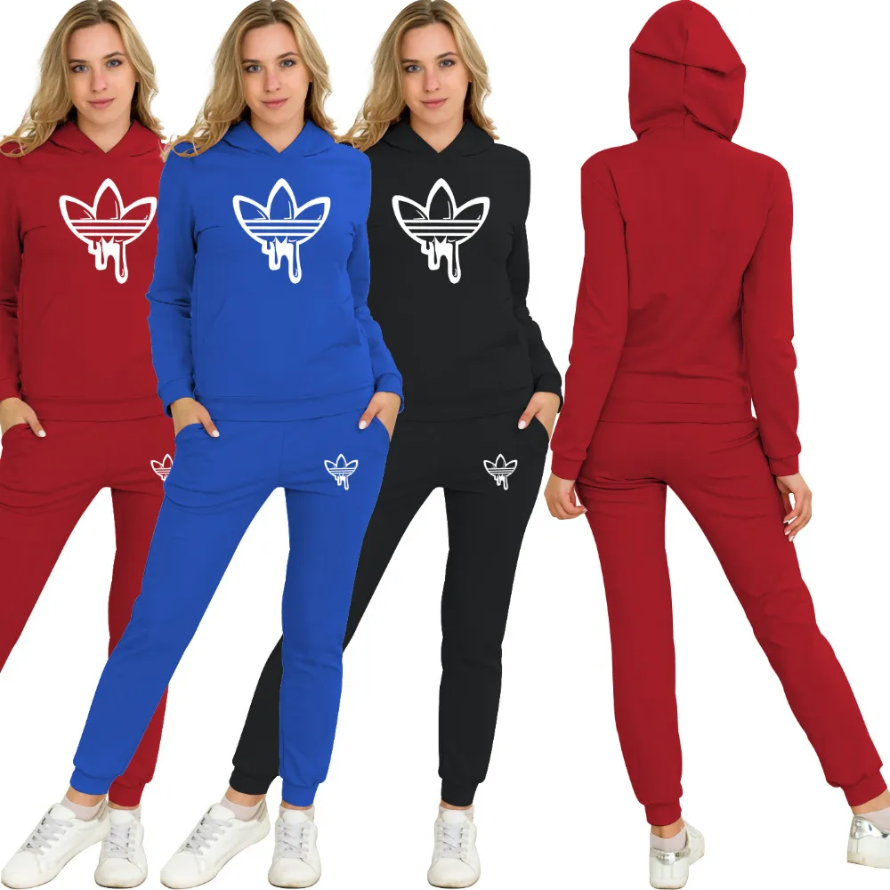 Chándales de diseñador para mujer Conjunto deportivo Mujer Conjuntos de 2 piezas Patrón de letras chaquetas Pantalones Conjuntos a juego Trajes causales Sudaderas con capucha Trouse Ropa Mujer