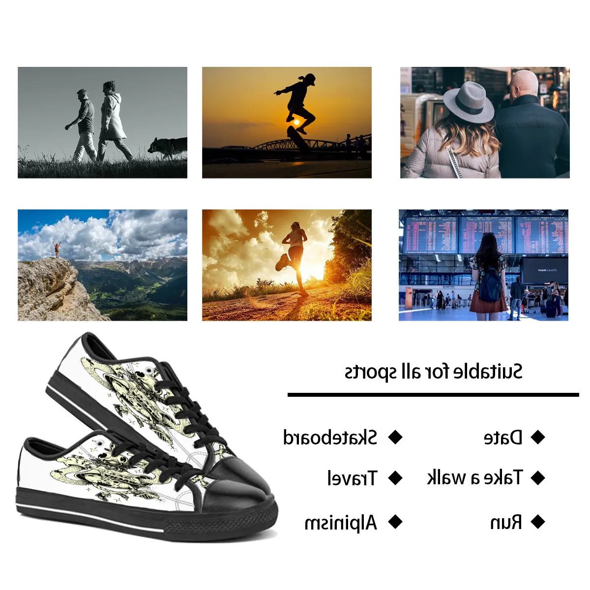 men women DIY custom shoes low top Canvas Skateboard sneakers triple black customization UV printing sports sneakers shizi 159-2