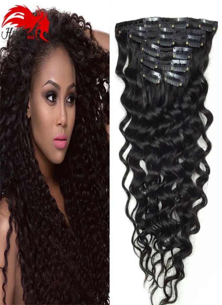 Hannah Producto Clip Curly en Extensiones de cabello Cañado natural Clip Afroamericano en extensiones de cabello humano 120G 7pcsset Clip INS6252271
