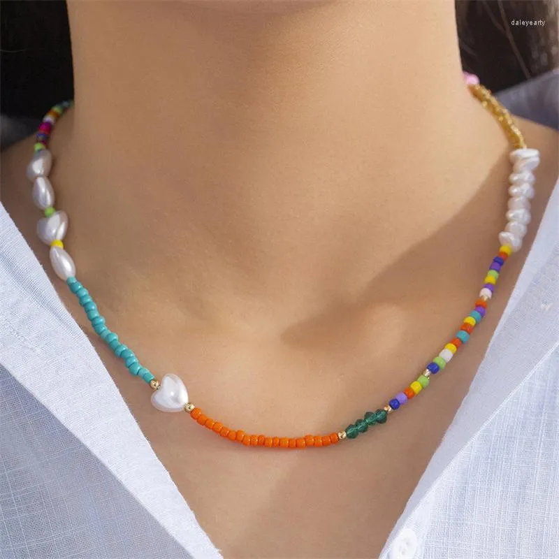 Choker Ailodo Ethnic Pearl Heart Necklace For Women Colorful Seed Beads Strand Party Wedding Fashion Jewelry Girls Gift