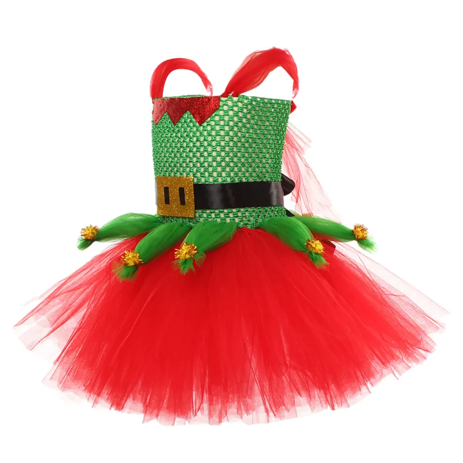 Fairy Girls Christmas Dresses Baby Girl Costume Gift Kids Xmas Red Green Tutu Vestidos Children New Year Party Dress FS7834