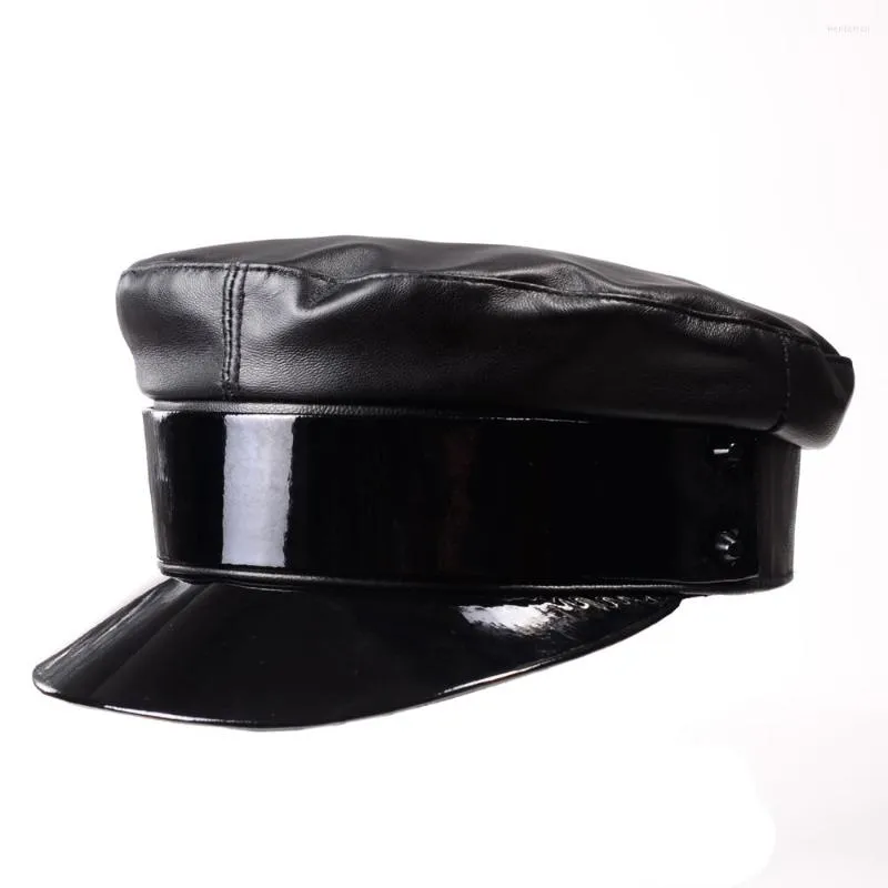 Ball Caps Women S Moda European Twinkle Patent Skórzowa Kapelusz Beret Teret Teen Student Streetwear Noting Punk Show Gorro Navy Mujer