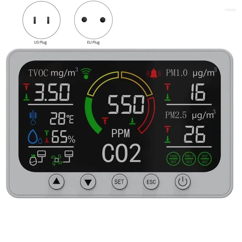 Misuratore di CO2 intelligente Monitor della qualità dell'aria con ampio display LCD Tester del sensore di anidride carbonica con controllo WIFI