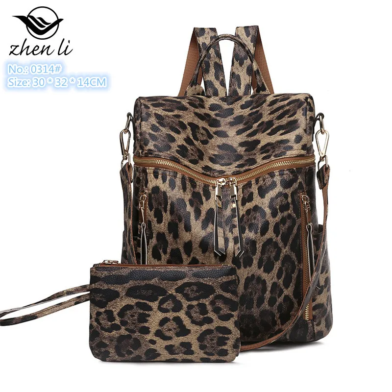 Borsa a tracolla da donna all'ingrosso 6 colori zaini da viaggio per il tempo libero in pelle zaini street trend Borsa con stampa leopardata zaino in pelle tinta unita moda 0314 #