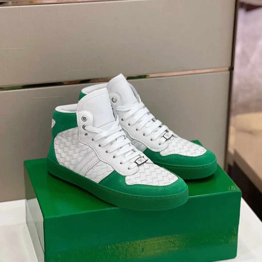 5 Estrellas High Top Intrecciato Weave Sneakers Chaussures En Daim En Cuir Planche A Roulettes Marche Hommes Fete De Mariage Confort Marche EU38 46 Boite Verte Meilleurs Magasins En Ligne