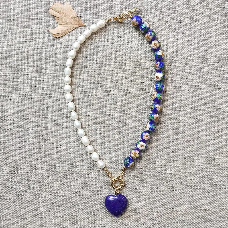 Girocollo fatto a mano squisita collana con ciondolo a cuore blu perline cloisonne gioielli bohémien bellissimo regalo per le donne