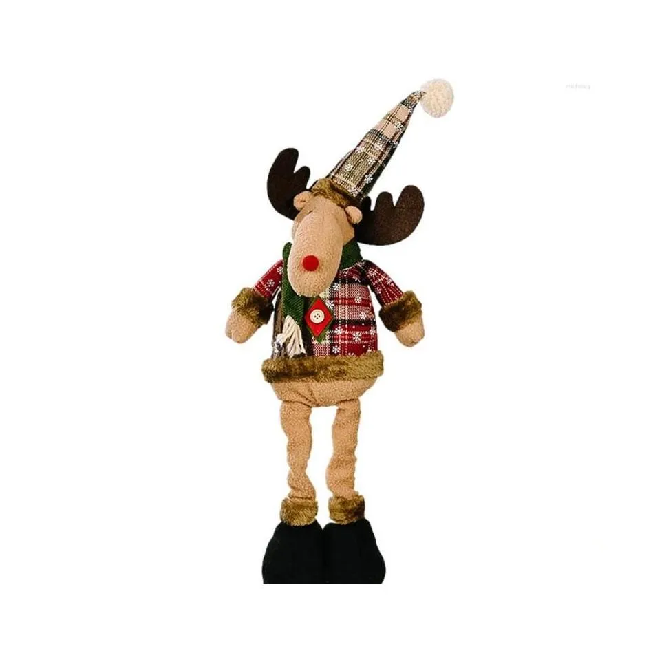 Decorazioni natalizie Decorazioni natalizie Figurine in piedi Ornamenti giocattolo Peluche Gamba lunga seduto Babbo Natale Pupazzo di neve Renna Bambola Dhvif