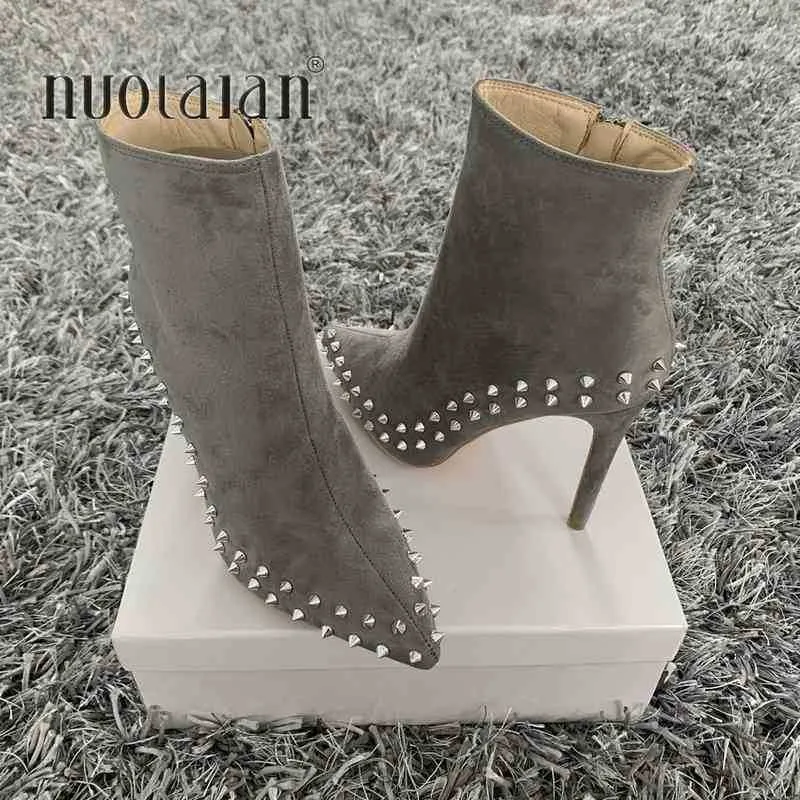 Boots 2020 Winter Fashion Women Pointed Toe rivet Ankle 10cm/8cmCM Heel High Heels Shoes Woman Autumn Female Socks 220901