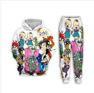 New Women Men's Tracksuits Cartoon Rugrats 90's 3D Printed Clothing Long Sleeve Fashion Sweatshirt Hoodies Men Sport Pants PA011