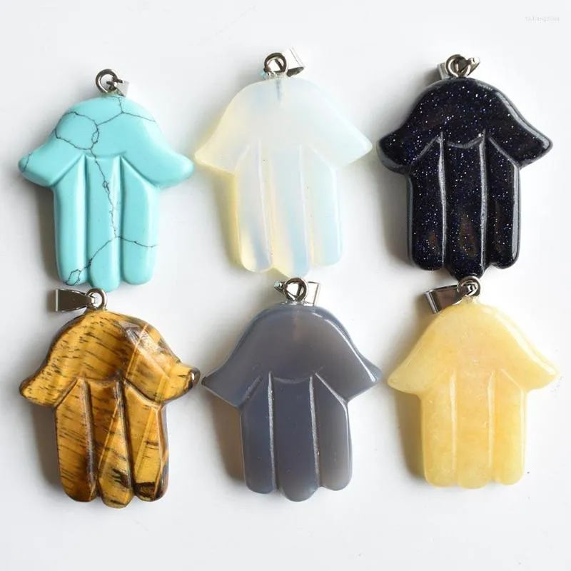 Pendant Necklaces 2022 Fashion Good Quality Assorted Natural Stone Hand Palm Charms Pendants Fit Necklace Jewelry Making 6pcs/lot Wholesale