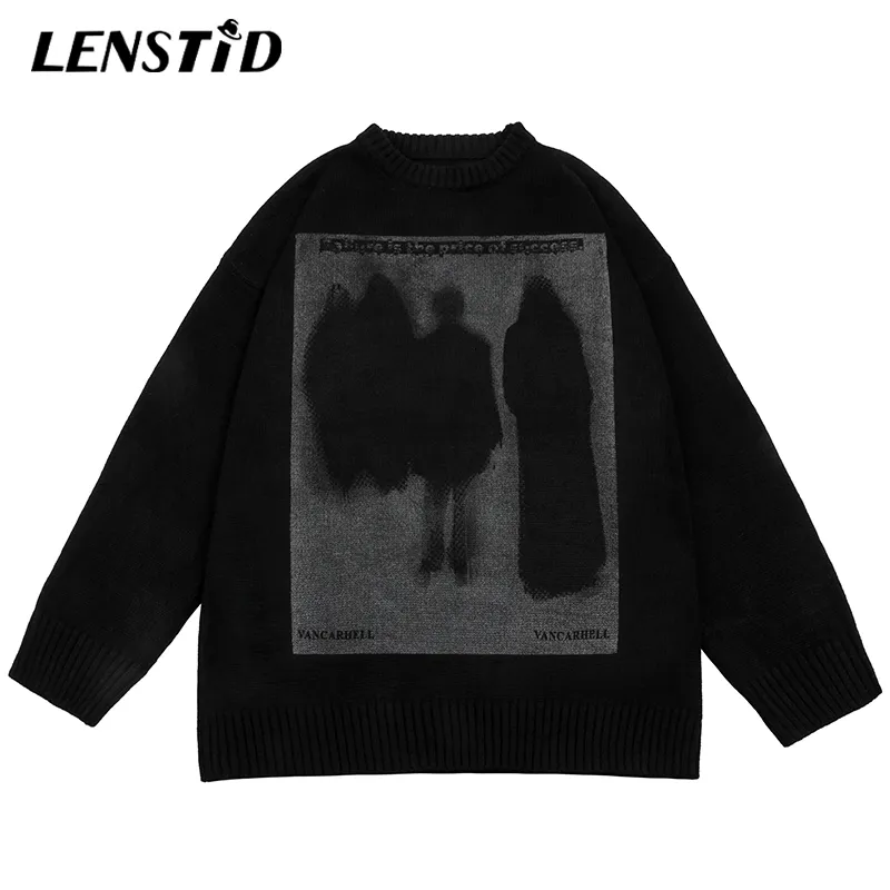 Suéteres para hombres LENSTID Otoño Hombres de gran tamaño Jersey de punto Hip Hop Gráfico Impresión Streetwear Harajuku Moda suelta Casual Jerseys 221125