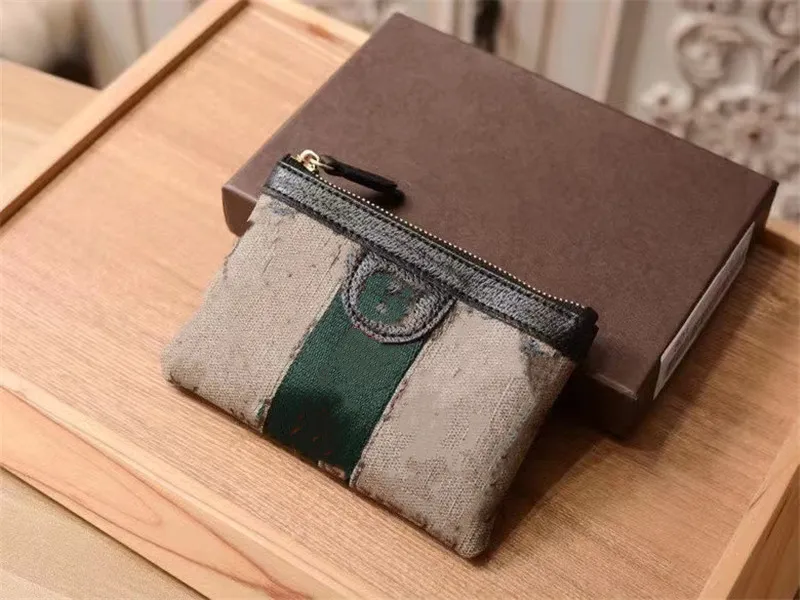 Woreczki na monety Vintage Monety portmonetka Etui na klucze Portfel od projektanta Etui na szminki Etui na karty Zamek Łańcuszek do kluczy Nadrukowane litery Prawdziwa skóra z oryginalnym pudełkiem Worek na kurz 14 cm