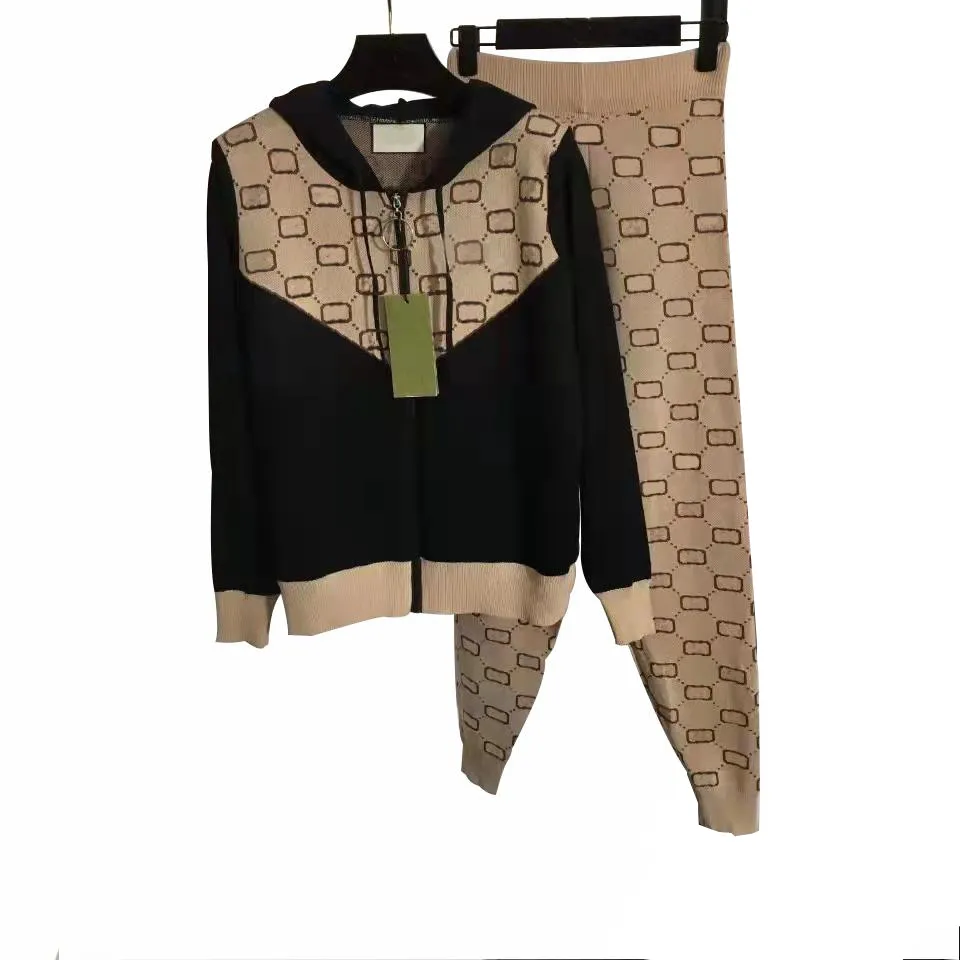 디자이너 여성 트랙 슈트 스웨터 패턴 레터 탑 셔츠 조깅하는 사람 정장 패션 트랙복 점퍼 바지 2 조각 세트