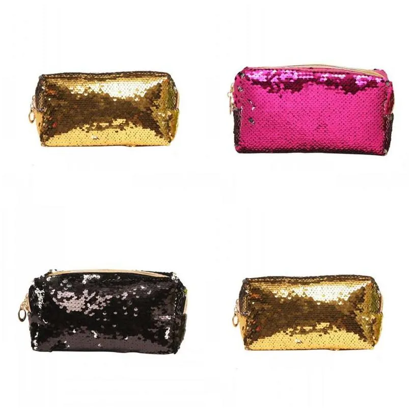 Sacs de rangement Portable sirène paillettes sac cosmétique Mini femmes couleur pure mode maquillage sacs de rangement fonction Mti 7St J2 Drop Deliv Dhk8F