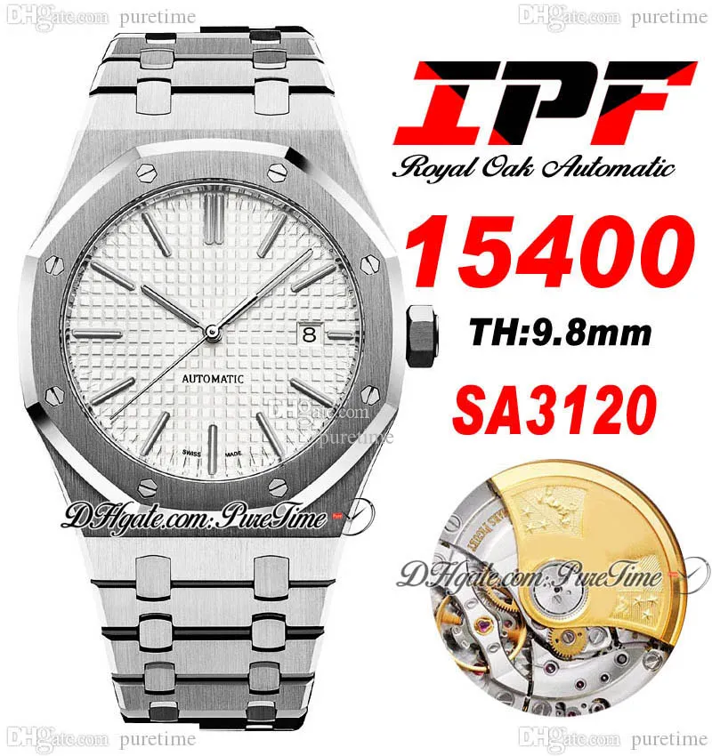 IPF 41 мм 1540 A3120 Automatic Mens Watch Ultra-Thin 9,8 мм серебряной текстурированной набор маркеры.