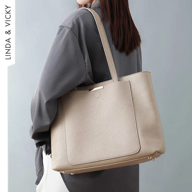 Designerväska äkta läderbaggar för kvinnor 2022 mode lyxig stor kapacitet shopping axel väska urban enkelhet trend handväska