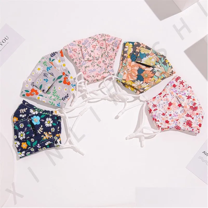 Designer Masks Drinking Hole Mascarilla Flower Printed Cotton Dust Face Masks Can Put Filter Fashion Respirator Mens Ladies Dhgarden Dh6Ji