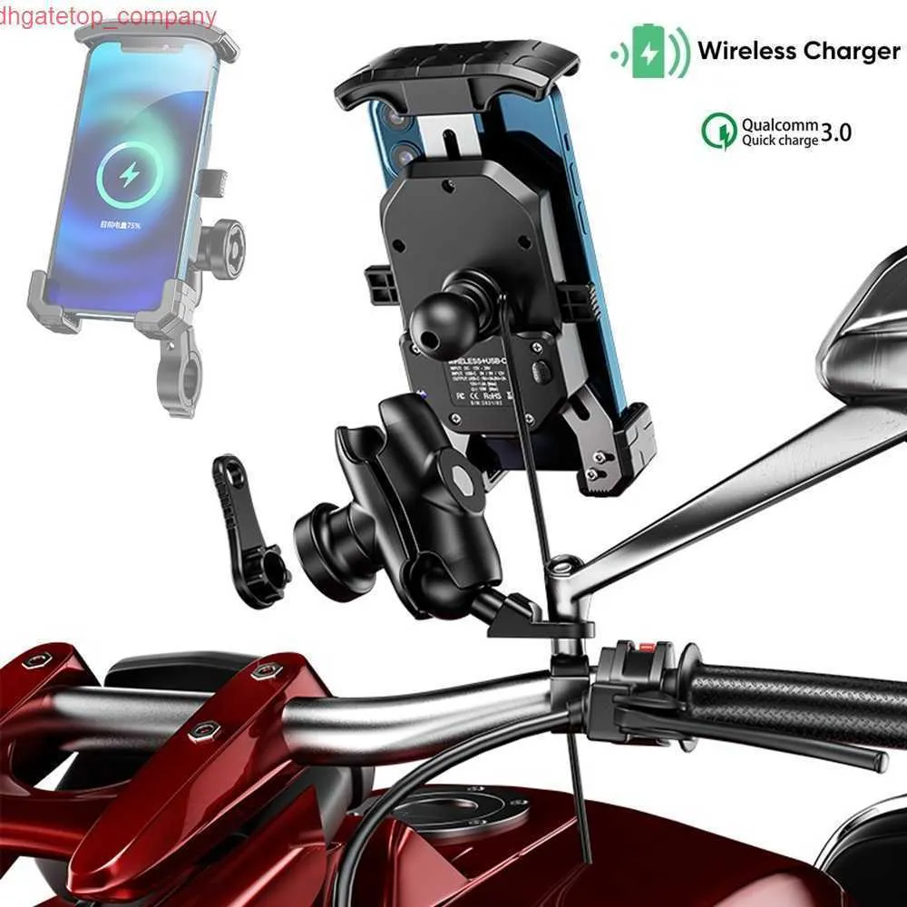 Автомобиль 12V держатель телефона мотоцикла беспроводной зарядное устройство заднее зеркало зеркало руль беспроводной QI/USB C PD быстро