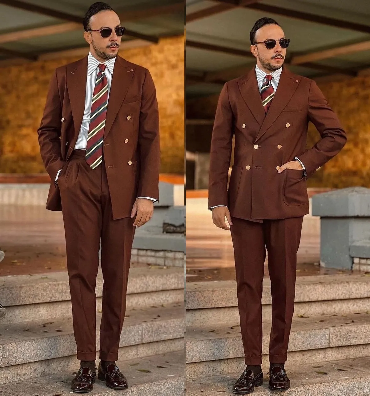 Abito da uomo su misura 2 pezzi giacca sportiva marrone tinta unita pantaloni doppio petto matrimonio formale ballo di fine anno ballo di fine anno su misura