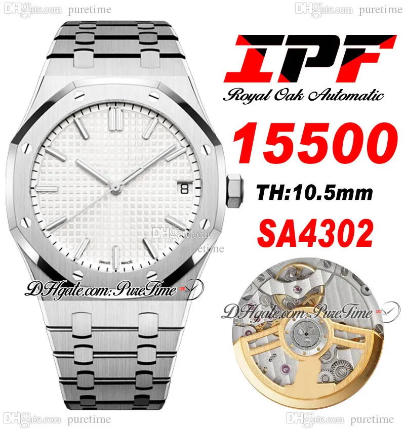 IPF 41 мм 1550 SA4302 Automatic Mens Watch Ultra-Thin 10,5 мм серебряные текстурированные маркеры на циферблат.