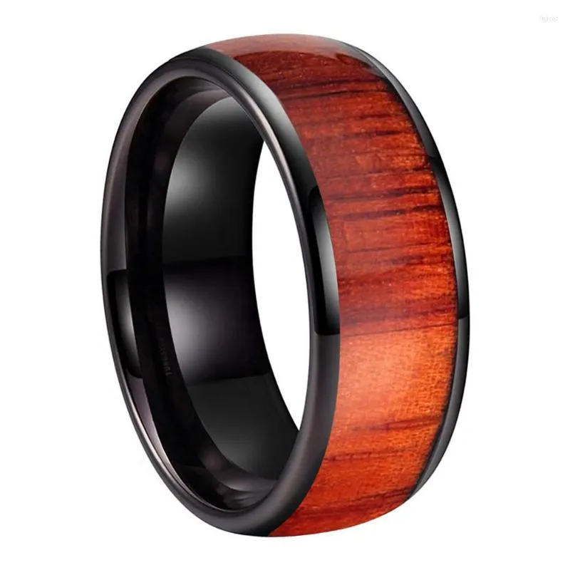Eheringe Schwarz 6mm 8mm Wolframcarbid-Ring für Männer Frauen Verlobung gewölbte Bänder Holzeinlage polierte Oberfläche Hochwertige bequeme Passform
