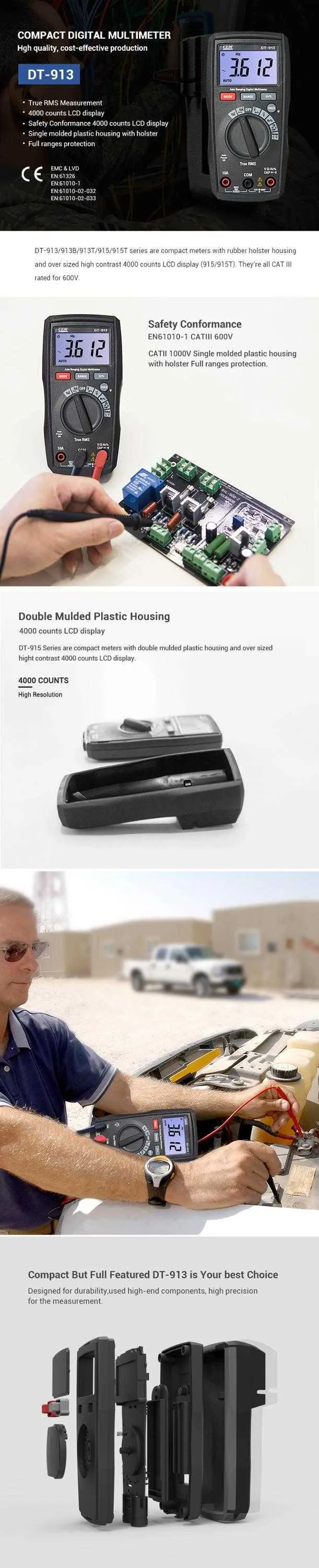 Wholesale CEM DT 913 CEM DT 913 Compact Digital Multimeter Auto Range
