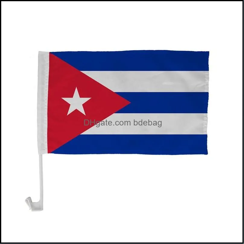 Bannière Drapeaux 30X45Cm Cuba Drapeau National Une Étoile Rayures Bleues Et Blanches Triangle Rouge Verre De Voiture Décorer Drapeaux Polyester Tissu Bannière Dhwzb