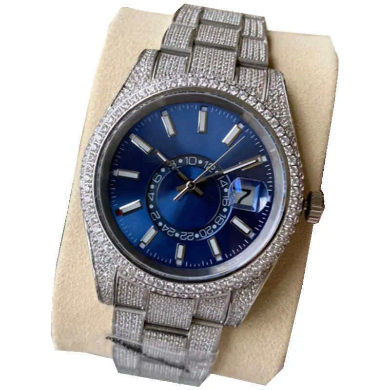 reloj de diseño mujer relojes de diamantes de alta calidad automático movimiento mecánico reloj de pulsera de los hombres Montre de Luxe reloj oro azul relojes anillo gmt