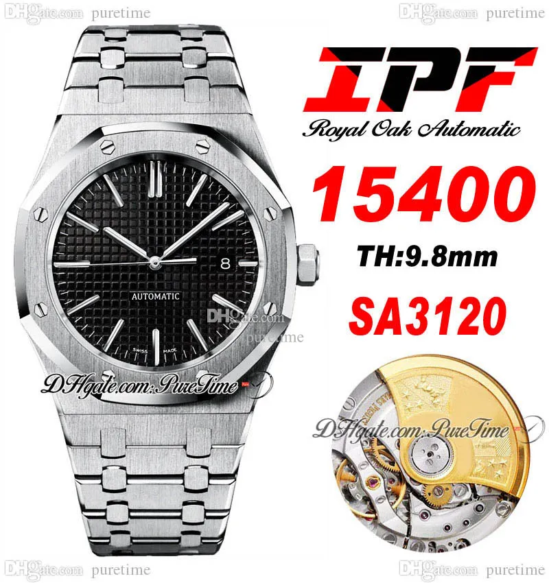 IPF 41 мм 1540 A3120 Automatic Mens Watch Ultra-Thin 9,8 мм черные текстовые маркеры на циферблат.