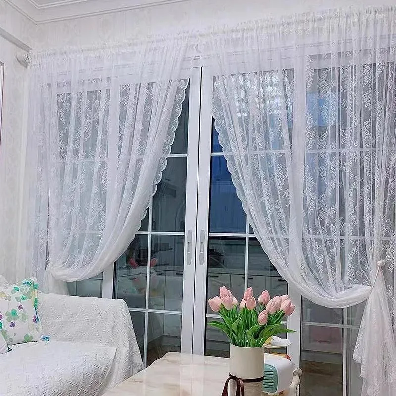 Perde 1 adet beyaz dantel şeffaf perdeler yatak odası için çiçek vok tül oturma odası düğün dekor duş balkon pencere örtüsü