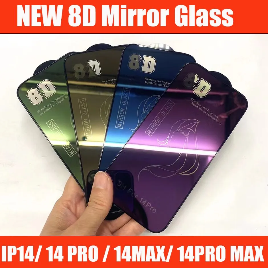 8d Beauty Mirror Tempered Glass Phone Screen Protector för iPhone 14 13 12 11 Pro Max X Xs XR 8 7 6 6S Plus Samsung Huawei