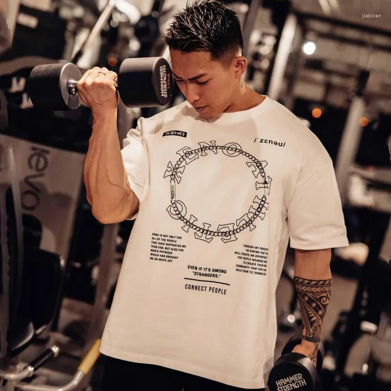 Mäns T-skjortor Sommarmän tryckt bomullsrundan nacke överdimensionerad t-shirt utomhus sport fritid fitness andningsbara elastiska korta ärmar