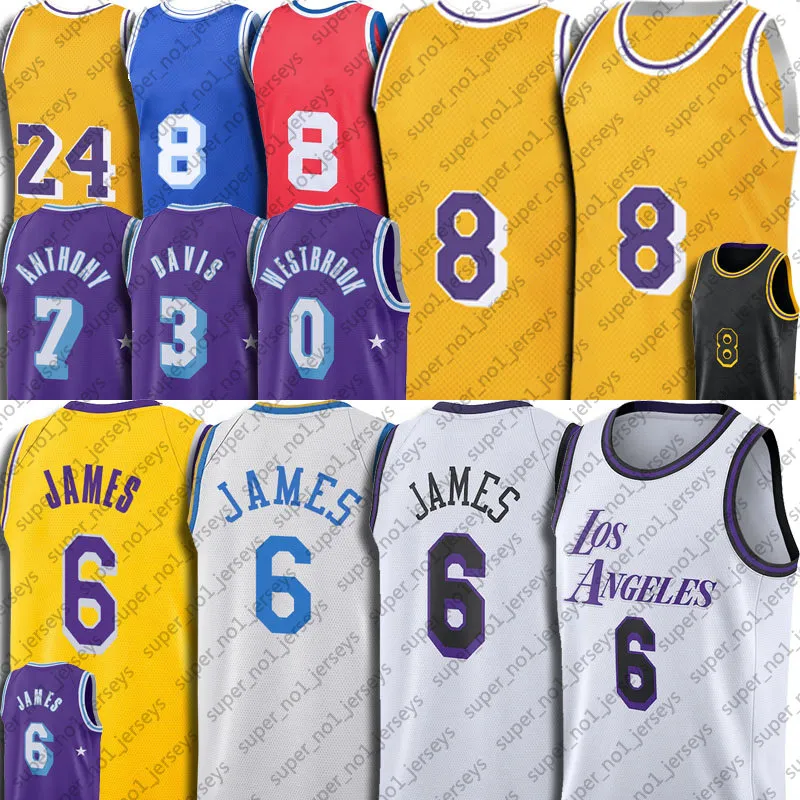 LeBron 6 James 0 Russell Westbrook Anthony 3 Davis 8 24 Lakerr Basketballtrikot Black Mamba