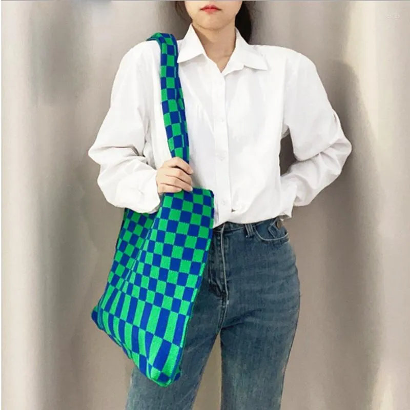 Evening Bags Stylish Casual Autumn Vintage Tread Knitted Shoulder Women Female Bolsas Winter Sweater Material Handbag Checker