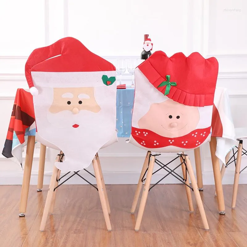 Fodere per sedie Copricapo di Babbo Natale Tavolo da pranzo di Natale Cappello rosso Fiocco di neve Indietro Ornamento per la decorazione della casa di Natale 1X