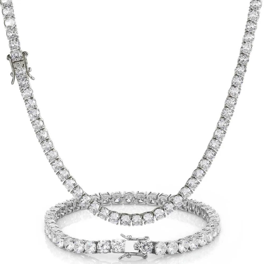 Buy MDFUN Tennis Necklace Bracelet Jewelry Set 18K White Gold Plated 4mm  Round Cubic Zirconia Created Tennis Bracelet and Necklace Sets For Women  Online at Lowest Price Ever in India | Check