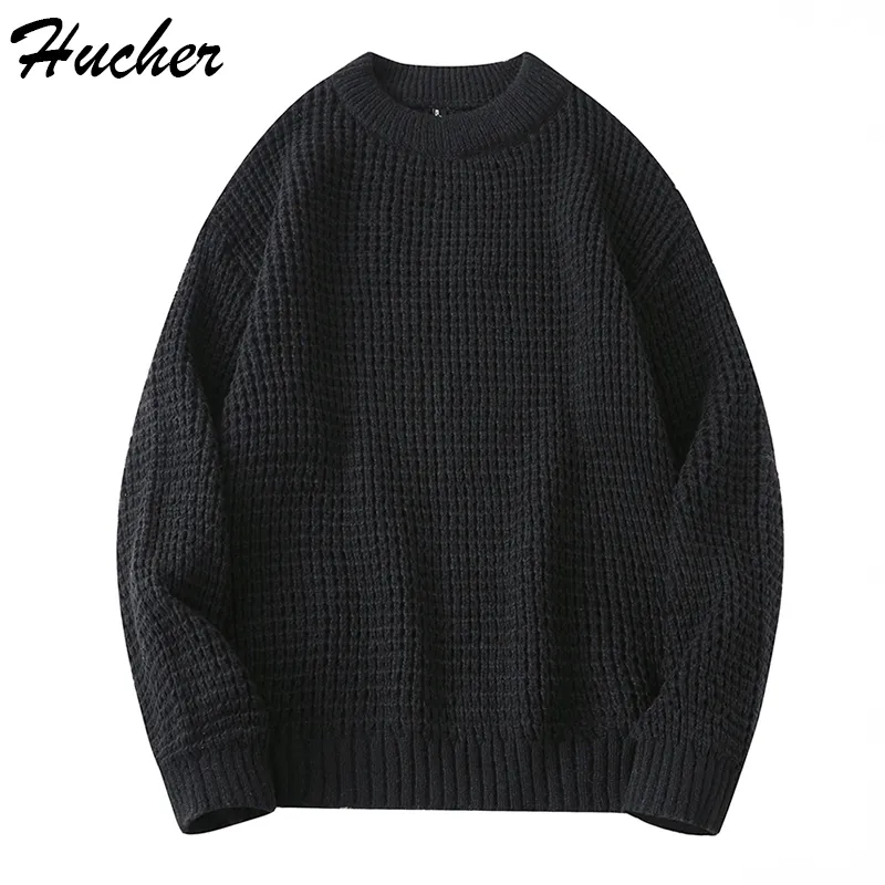 Herrtröjor Huncher S stickade vintage tröja Vinter Casual överdimensionerad jumper manlig koreansk modeskurtlenhals för 221125