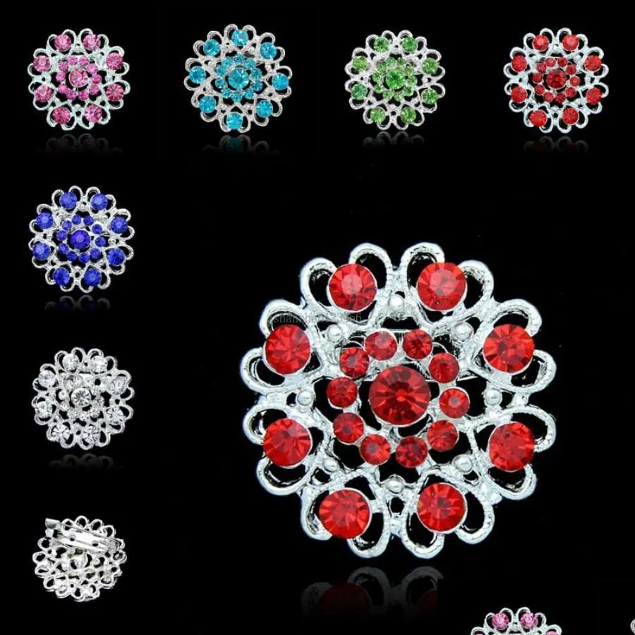 Pins Brooches Women Crystal Love Flower Brooches Pins Diamond Boutonniere Stick Cor Wedding Brooch Fashion Jewelry Drop Delivery Dhd3F