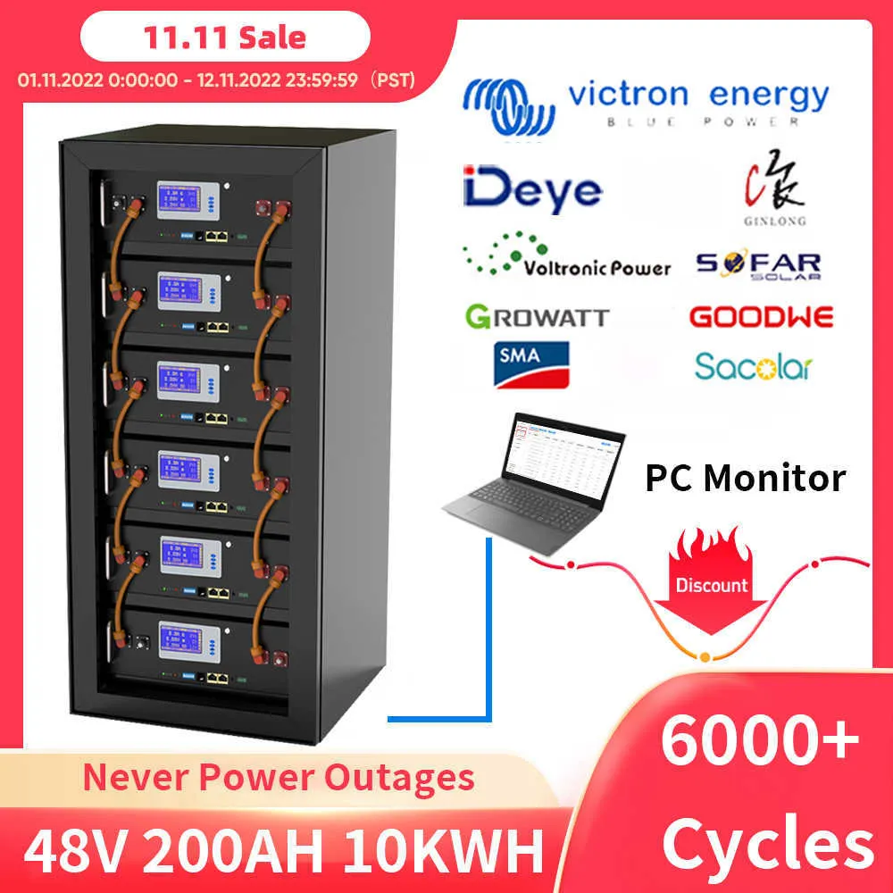 48V LIFEPO4 Batteri 200AH 100AH ​​10KW 5KW LITIUM JON BATTERY PACK 200A BMS 32 PARELLEL 6000 Cycle Can Rs485 för energilagring