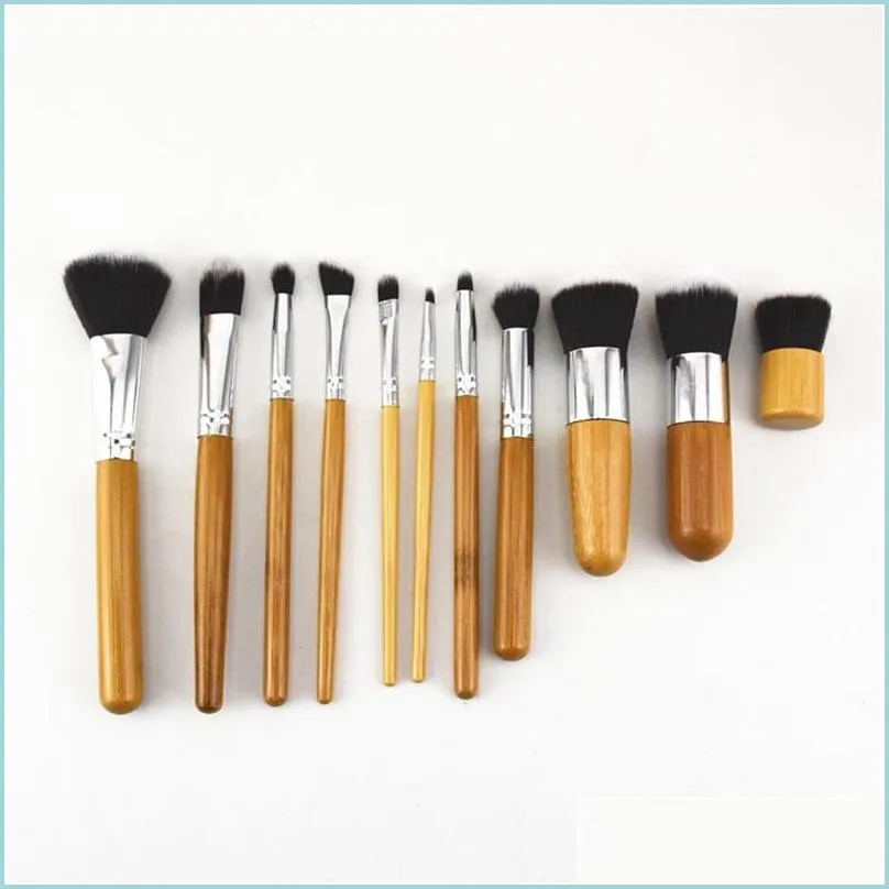Andra hemtr￤dg￥rdsmakeupborste h￶gkvalitativa tr￤dg￥rdsdr￤kt naturliga karboniserade bambu kosmetiska handborstar set timmer tr￤ f￤rg s￤ck dhfpg