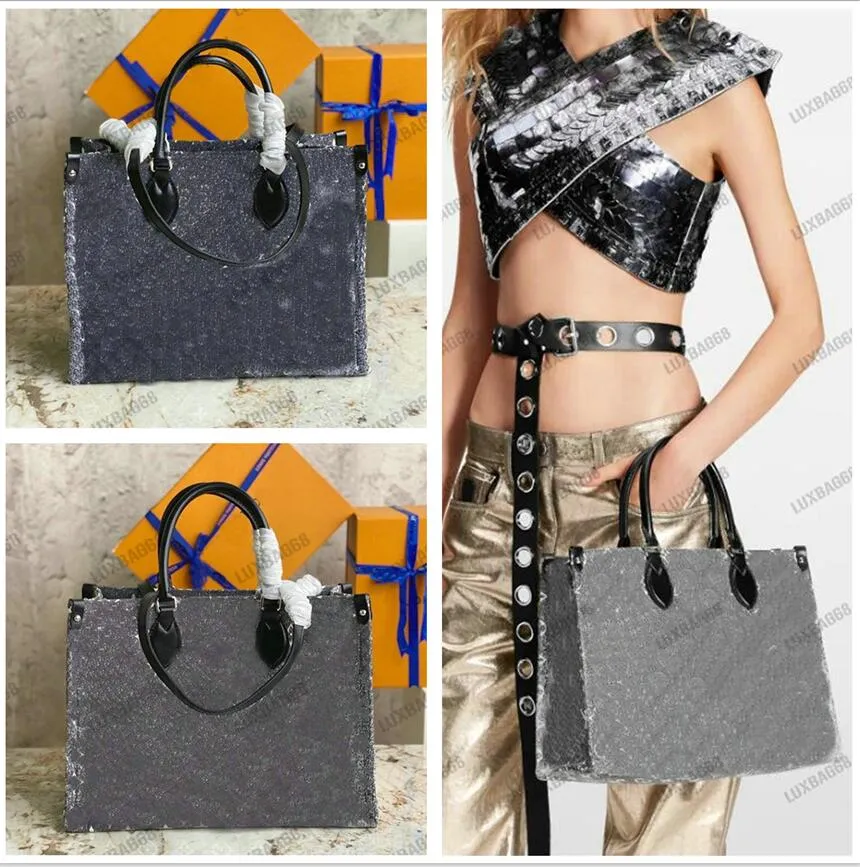 OnTheGo MM Tote Bag Monograms Jacquard Denim Cruise 2023 Sac à main Designer Femme Effet délavé On The Go 35CM