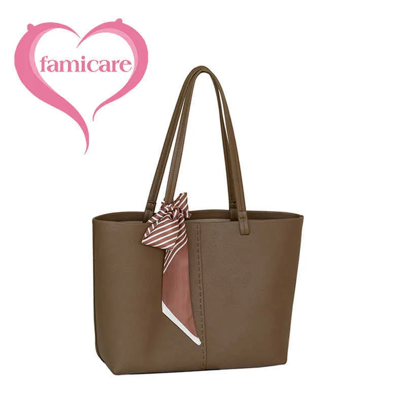 borsa firmata 2022 Tote da donna Borsa a tracolla singola da donna in vera pelle di grande capacità Lady Commuter Shopping Borsa a tracolla singola con sciarpa di seta