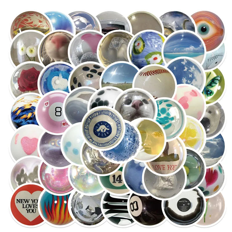 60Pcs Mix Glass Bead Sticker Marbles Graffiti Stickers for DIY Luggage Laptop Skateboard Motorcycle Bicycle Stickers